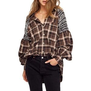 Free People Fireside Nights Mixed Plaid Shirt